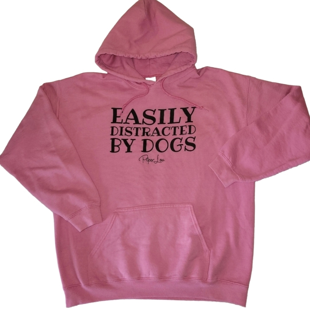 "Easily Distracted By Dogs" Pink Graphic Hoodie by Piper Lou Size Unisex Large